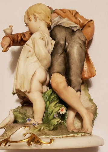 Vintage G. CaPPe 2 Jungen & Vögel Kunstwerke Italien Figur 99039 CHIPPED - Bild 3 von 9