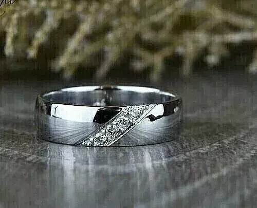 14K White Gold Plated Men's Wedding Ring 1.00Ct Round Cut Simulated Diamond - Bild 1 von 5