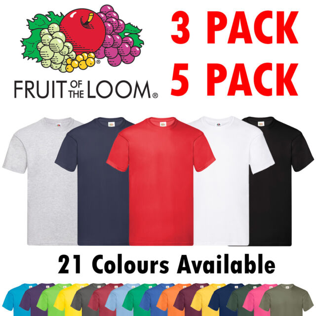 3 & 5 Pack Fruit of the Loom Unisex T-Shirt Plain Cotton Short Sleeve Tops Bulk 3 & 5 Pack Fruit of the Loom Unisex T-Shirt Plain Cotton Short Sleeve Tops Bulk