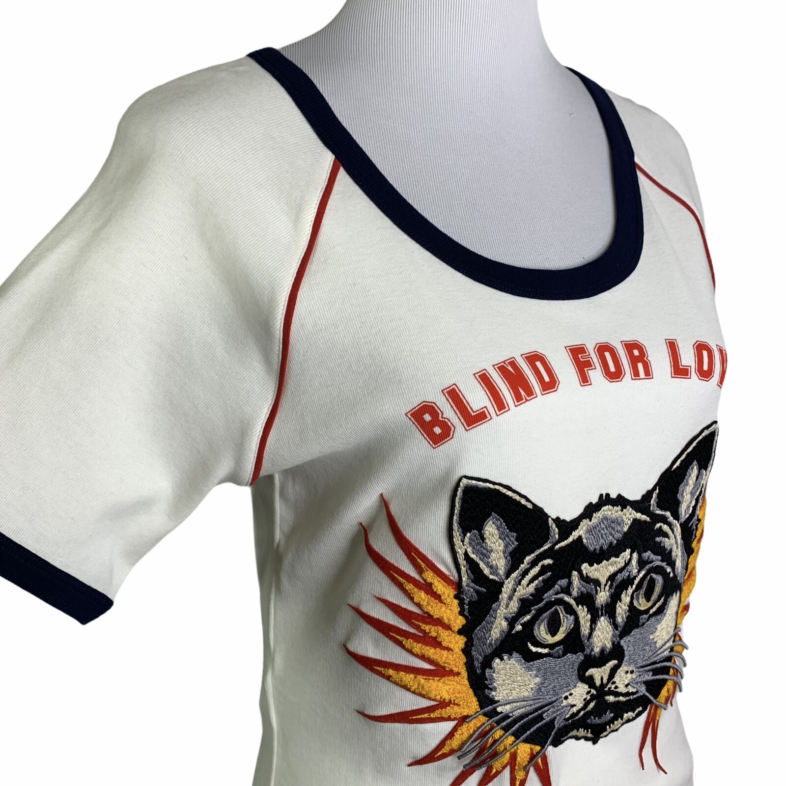 GUCCI Resort 2017 Blind For Love Cat Applique Embroidered T Shirt Womens XL NWT