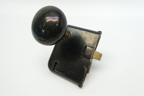 Black Porcelain Doorknob Door Knob Colonial Old Antique Hardware Parts Assembly - Picture 4 of 12