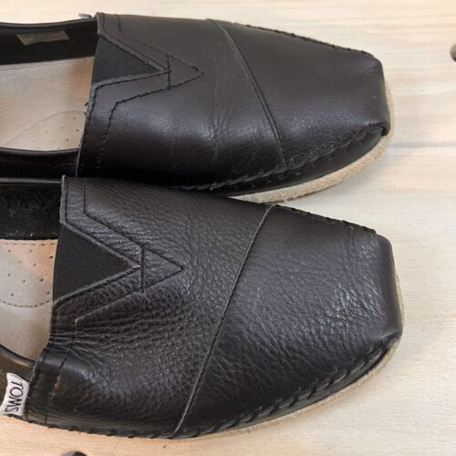 Toms Leather Alpargata Espadrille Flats Black Leather Men’s Shoes Size 12 EUC - Picture 3 of 8