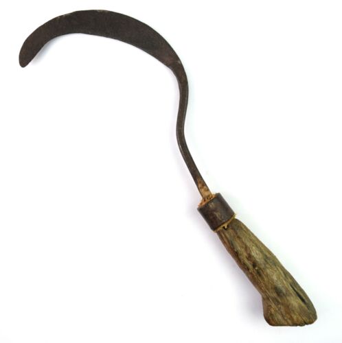 Indien Old Harvesting Tool – Rustic Iron Sickle With Wooden Handle. G47-266