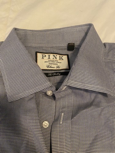 Pink Thomas Blue/white Men's Pattern The Sterling Classic Fit Dress Shirt - Picture 3 of 6