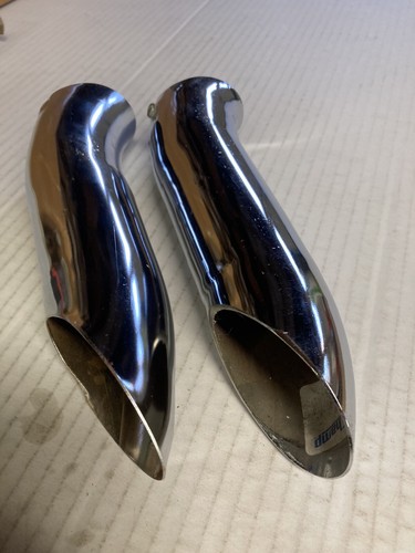 2 1/2"X9" Chrome Exhaust Replacement Pipes Pair CURVED CHAMP - Picture 3 of 4