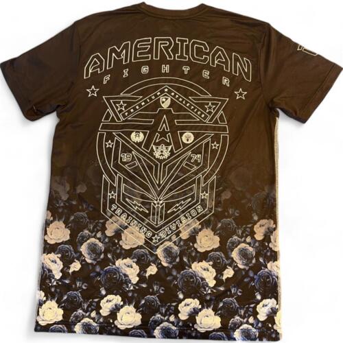 New Men's American Fighter Premium Athletic MMA Black/Blue Roses T-Shirt XS-4XL - Picture 2 of 2