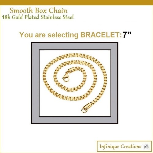 Stainless Steel Box Chain 18K Gold Plated 7-38" Men Women Necklace 1mm-4mm - Picture 9 of 24