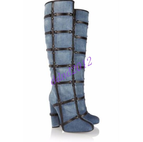 Mujeres Moda Informal Denim Azul con Cremallera Cremallera Cremallera de vaquero la rodilla botas altas Zapatos Taco Cuadrado 7faedd Mujeres Moda Informal Denim Azul con Cremallera Cremallera Cremallera de vaquero la rodilla botas altas Zapatos Taco Cuadrado 7faedd
