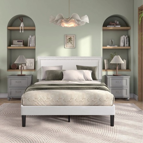 VECELO Twin/Full/Queen Bed Frame Mattress Foundation with Upholstered Headboard - Picture 24 of 50