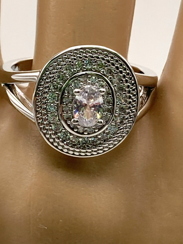 Sterling Silver Three Row CZ Cocktail Statement Ring Size 10 - Picture 8 of 9