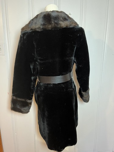 Vintage Sears Fashions Pelzmantel Größe 10 schwarz mit braunem Kragen Gürtel schneller Versand - Bild 6 von 12