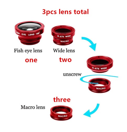 SET LENTI 3in1 KIT UNIVERSALE FISH EYE GRANDANGOLO MACRO FOTO per SMARTPHONE - Foto 9 di 9