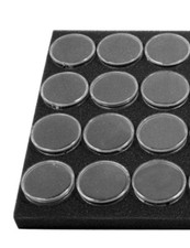 12Pc Round Gem Holders W/Snap Lids in Black Foam, Individual Size 1-3/4"x 3/4"