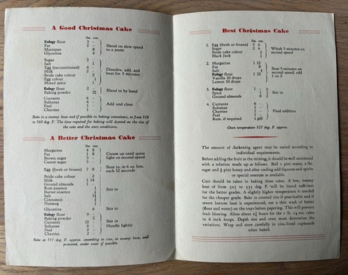 Vintage EULOGY High Ratio Cake Flour HOVIS CHRISTMAS CAKE RECIPES - Picture 2 of 3