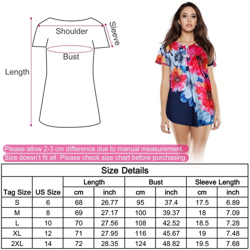 Women Floral Printed Shirts Summer T Shirt Short Sleeve Lady Tie-dye Tank Tops - Picture 19 of 35