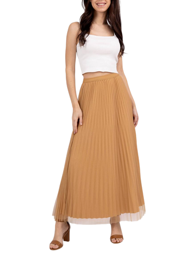 Women's Long Pleated Flared Skirt Fashion Party Wear Shiny High Waist Skirt