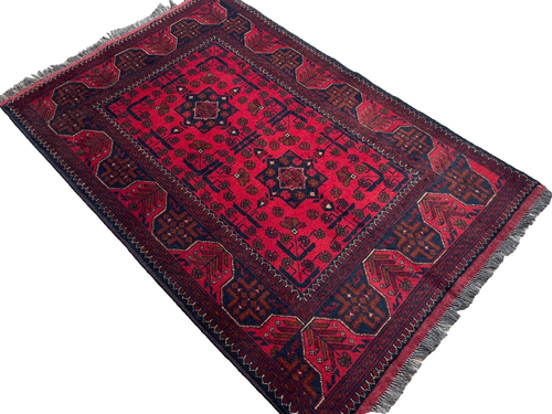 160 x 101cm Vintage Handmade Red Afghan Carpet Traditional Oriental Wool Rug - Picture 11 of 24