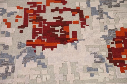 Moderner Abstrakter Elfenbein Orientalisch Indisch Vorleger 8'x10' Esszimmer Handgeknüpfter Teppich - Bild 4 von 12