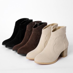 Womens-Casual-Shoes-Faux-Suede-Med-Block-Heels-Side-Zip-Ankle-Boots-US-Size-b290
