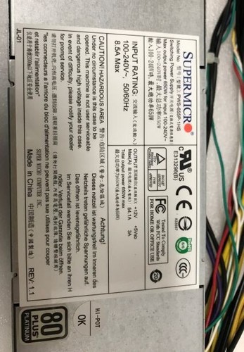 Supermicro PWS-655P-1HS 650-Watts 80-Plus 1U Single Power Supply - 第 2/2 張圖片