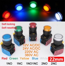 22mm Illuminated Push Button Switches Momentary Latching 12/24/220/380V 5 Colors