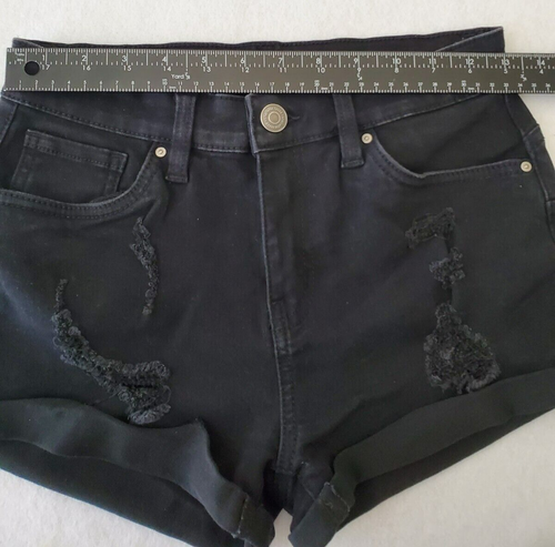 CHARLOTTE RUSSE JEAN SHORTS BLACK WASH DISTRESSED CUFFED SIZE 3 - Picture 4 of 9