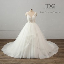 Glitter Floral Lace Bodice Wedding Dress Bridal Gown Custom made 2-28W Straps