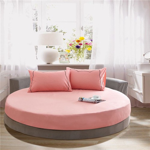 Solid Color Cotton Round Fitted Sheet Bed Cover pillowcase 200/220cm - Picture 18 of 93
