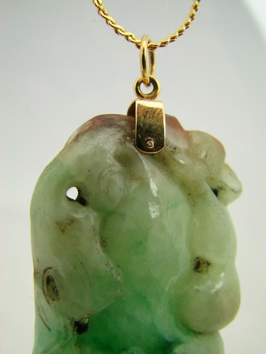 14k Gold echte natürliche grüne bunte Jade Freiform Kalebasse Anhänger #379 - Bild 3 von 8