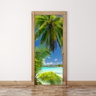 Door Mural Palm tree on Paradise - Self Adhesive Fabric Door Wrap Wall Sticker