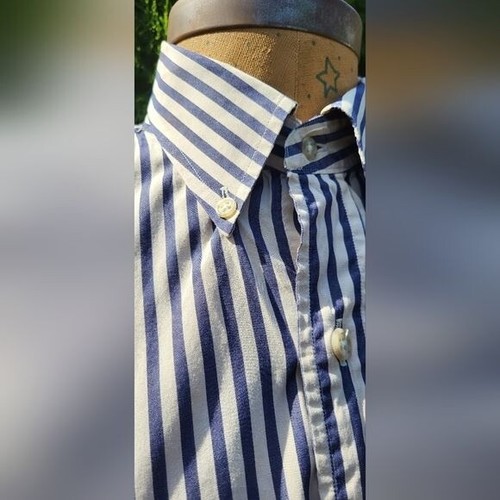Vintage Men's Burberry Striped Grey/White Long Sleeve Dress Shirt Size Medium - Picture 8 of 12