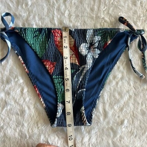 Hollister Shirred Blue Floral Print Side Tie Cheeky Bikini Bottoms Swimsuit - M - Picture 3 of 6