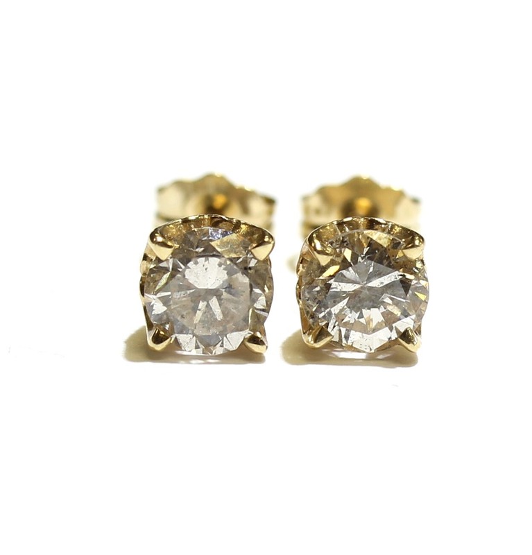 GIA 14k yellow gold 1.21ct 4 prong lace round diamond stud earrings Natural new
