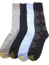  37 Gold Toe Mens 4 Pairs Pack Crew Dress Socks Black Gray Blue Cotton Shoe 6-12