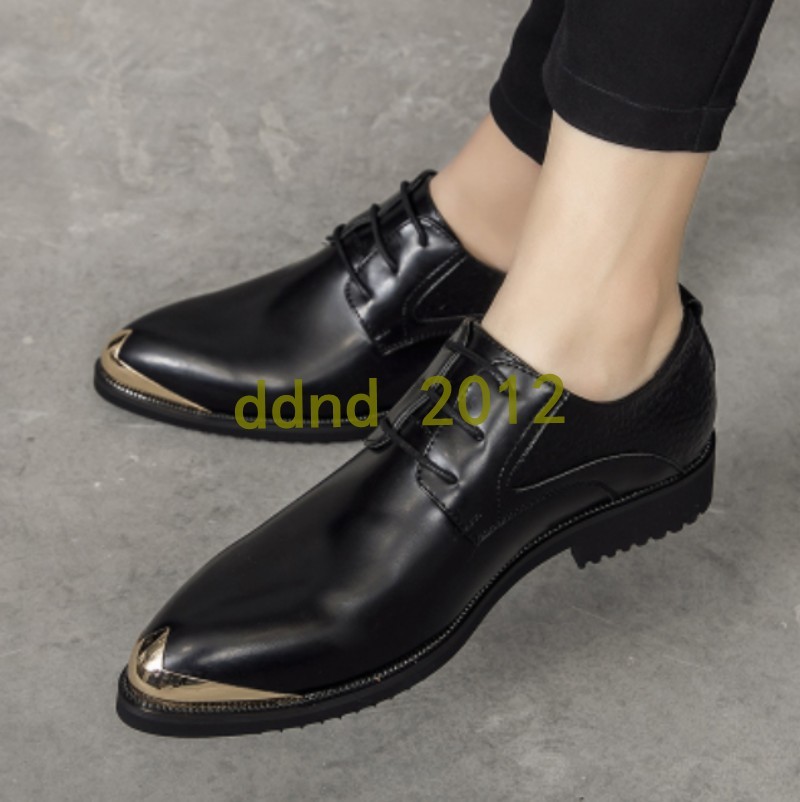 Uomo New Metal Pointy Toe Lace Up Flat Business Casual Pelle Shoes Size