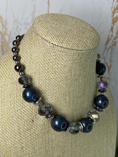 M&S Blue AB Crystal & Acrylic Bead Statement Chunky Collar Necklace 1031 - Picture 6 of 12