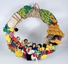 Christmas Crochet Jute Nativity Scene Hanging Wreath 12" VTG