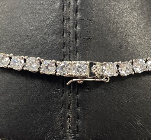 925 Sterling Silver Round Shaped White CZ Tennis Chain Necklace 20.5” - Picture 5 of 8