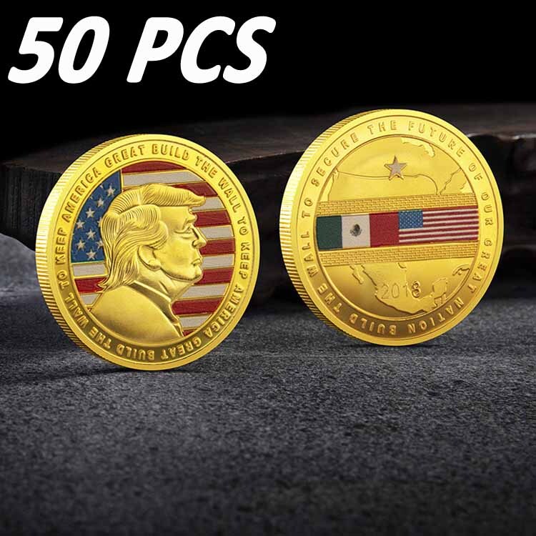 50PCS Commemorative Challenge Coins Donald Trump The Wall To Keep America Great-image