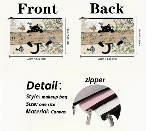 trousse maquillage cosmétique chat noir livraison rapide gratuite 8,6 par 7 pouces - Photo 2/2