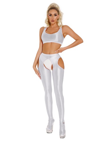 Women's Glossy 2 Piece Outfits U Neck Racerback Crop Top Footed Rave AU - Picture 16 of 90