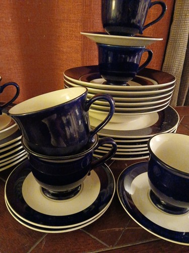 Gibson Set For 6 Serving Deash Soup Bowl Salad Coffe Tea Navy Blue 30 Pic Gift - Picture 13 of 14