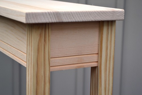 Unfinished 18" Narrow Console Sofa Foyer, Shaker Square Edge Pine Table w/Shelf - Picture 5 of 8