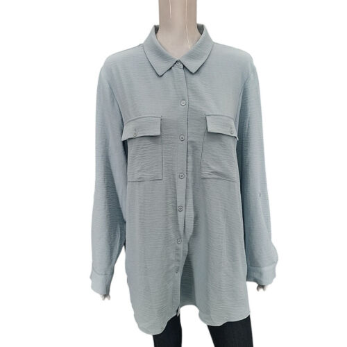 Hilary Radley Ladies Dressy Button Front Shirt X-Large Size Light Blue Top
