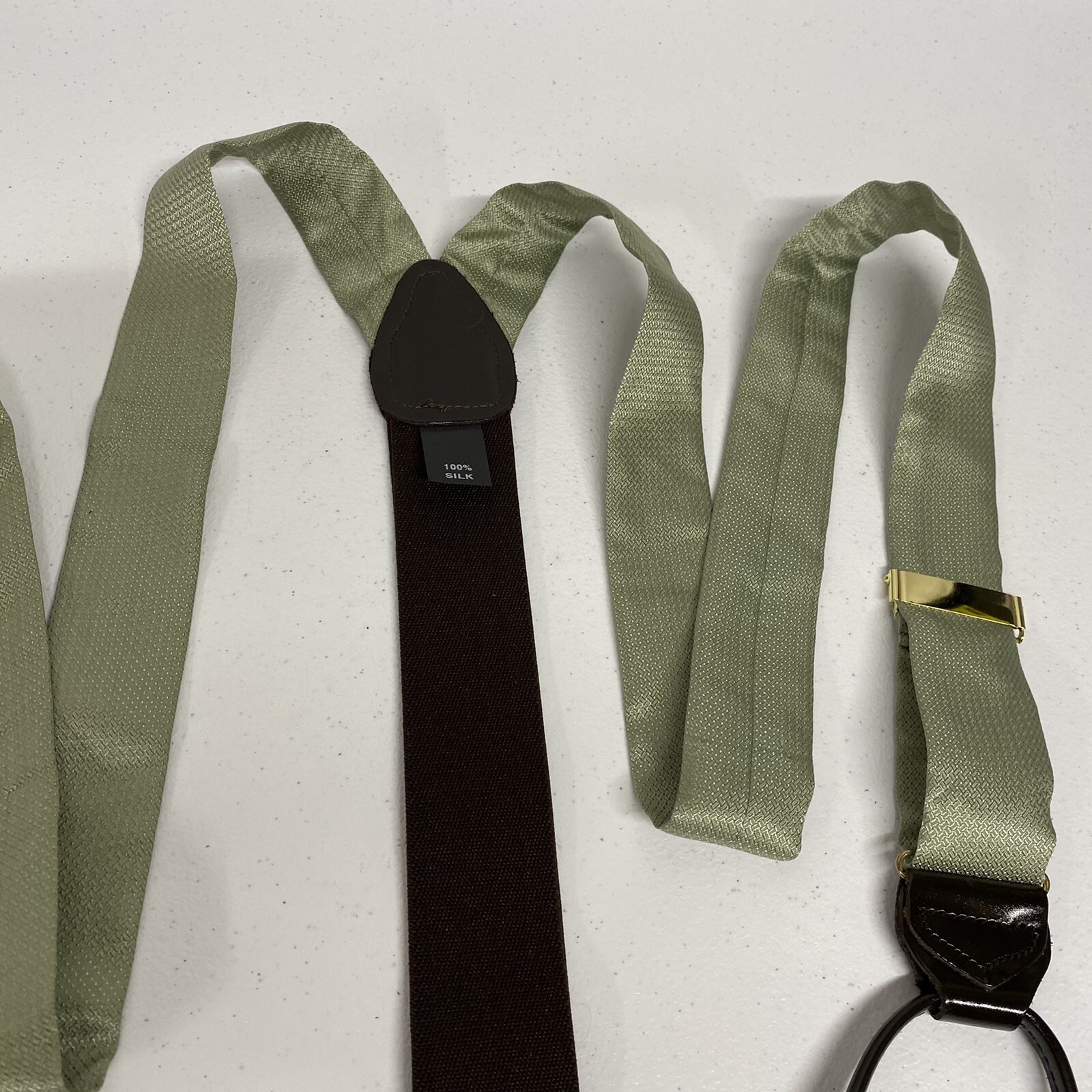 Green Silk Nickel Adjusters Adjustable Suspenders Braces Button Stretchy Green Silk Nickel Adjusters Adjustable Suspenders Braces Button Stretchy
