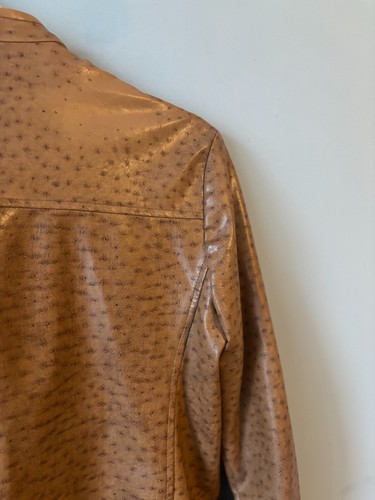 MIna.B Made in Paris Cognac zippered faux leather ostrich jacket EU 40 Size Med - Picture 14 of 18