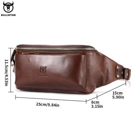 BULLCAPTAIN Herren Echtleder Taillentasche Freizeit Retro Umhängetasche Brusttasche - Bild 3 von 17