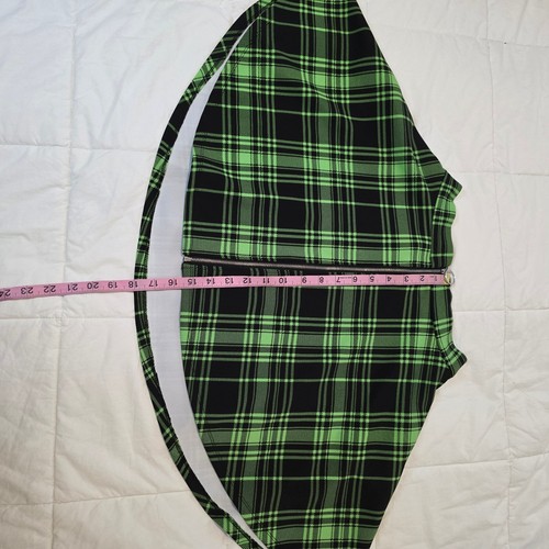 Women's Hot Topic Neon Green/Black Plaid O-Ring Skater Skirt Size SM - Picture 8 of 11