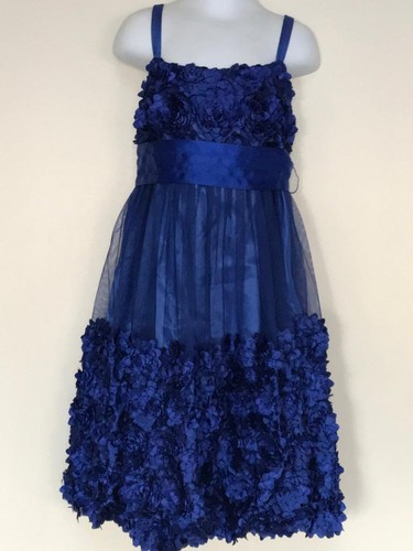 Girls Size 8 Sapphire Blue Party Dress ~ Bonnie Jean ~ Petal Embellished Skirt - Picture 8 of 9