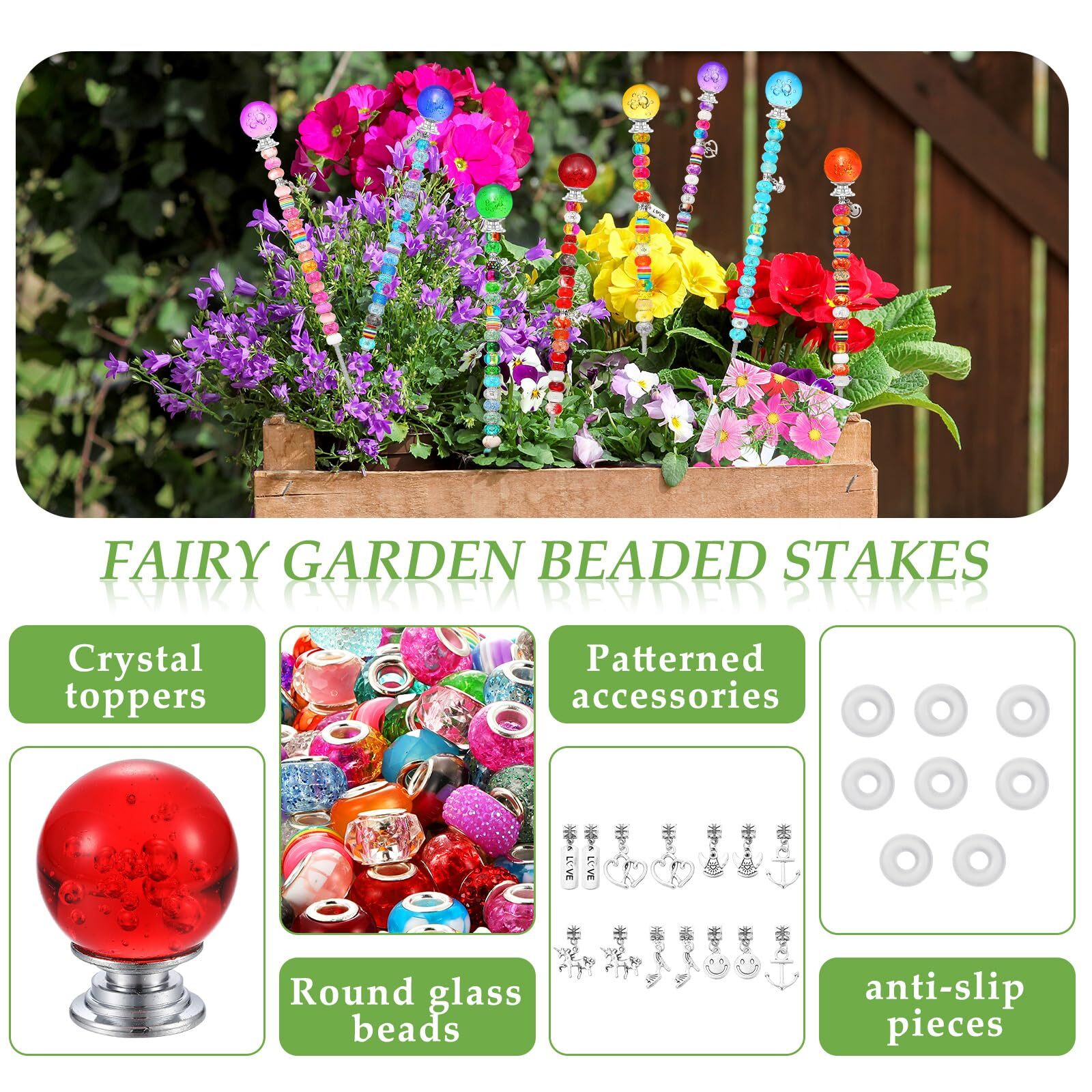 Chunful 176 Pcs Garden Stakes Fairy Wand Garden Stakes with Crystal Stopper Top